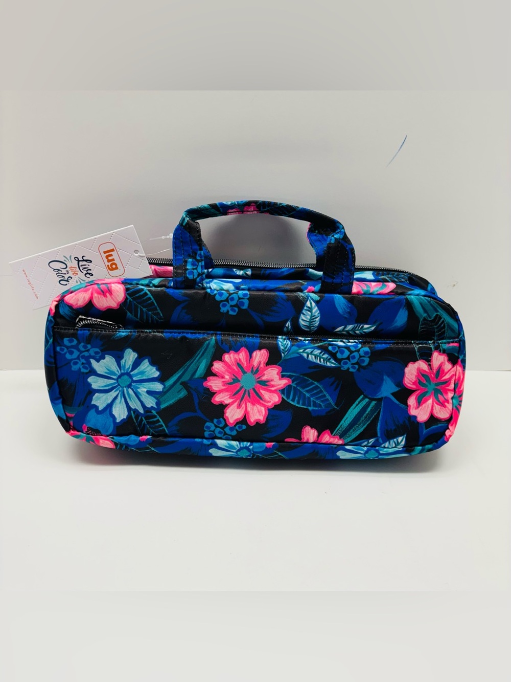 MAKE AN OFFER! NWT Lug RESORT BLACK FLATBED SLIM Cosmetic Travel Case Blue Pink - Picture 2 of 5